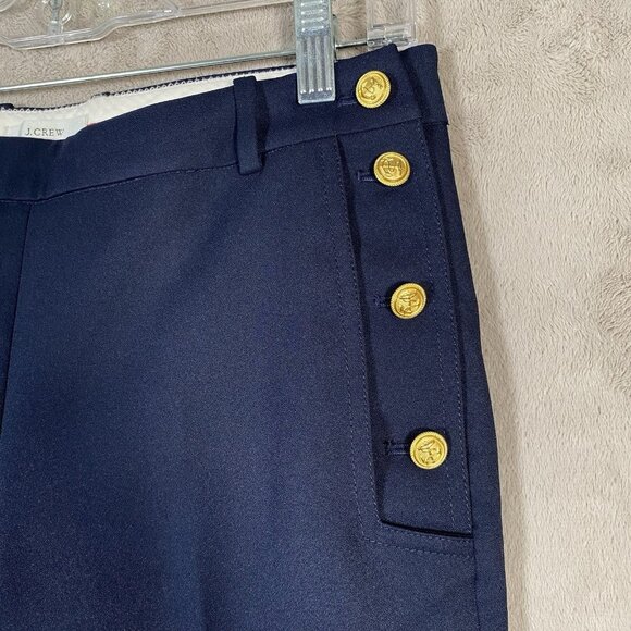 J Crew Sailor Dress Pants Women 2 Navy Trouser Gold Crest Button Nautical Preppy - Picture 6 of 16